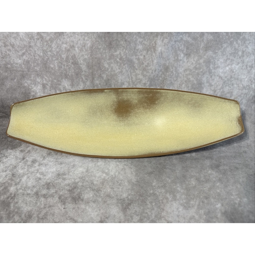 Frankoma VTG Ceramic Tray F88 Elongated Leaf/Boat Shape Desert Gold Glaze